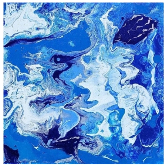 Hand Crafted Blue and White Abstract Design 12 x 12 Inches Canvas Painting - Picture 4 of 4